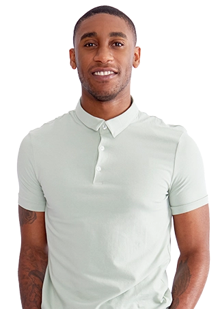Man standing up and wearing a white t-shirt