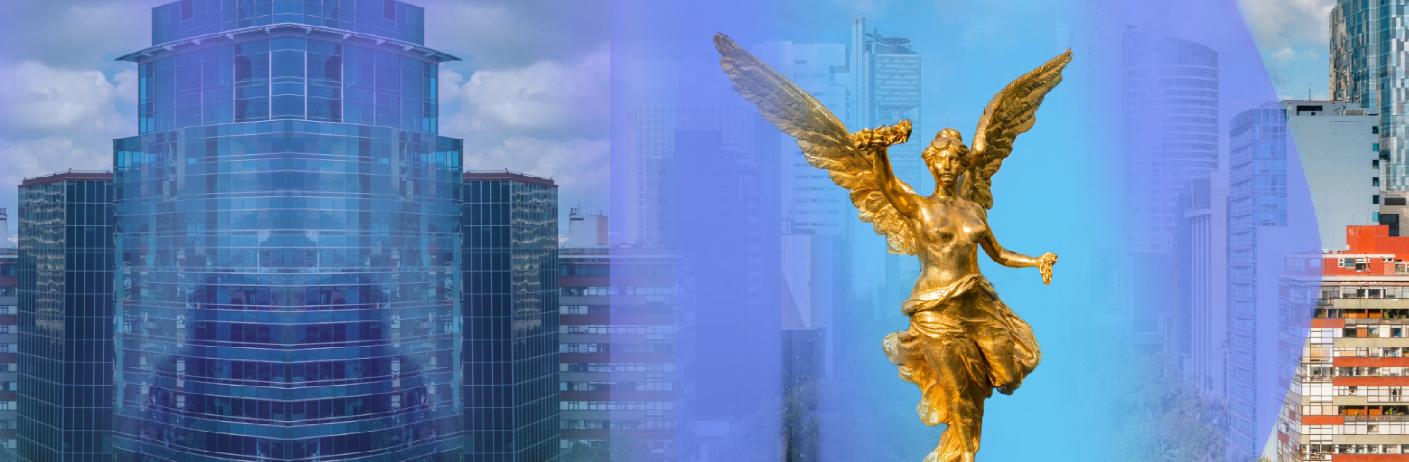 Une photo de la statue dorée «Ángel de la Independencia» sur la célèbre avenue Reforma à Mexico. Derrière, plusieurs bâtiments.